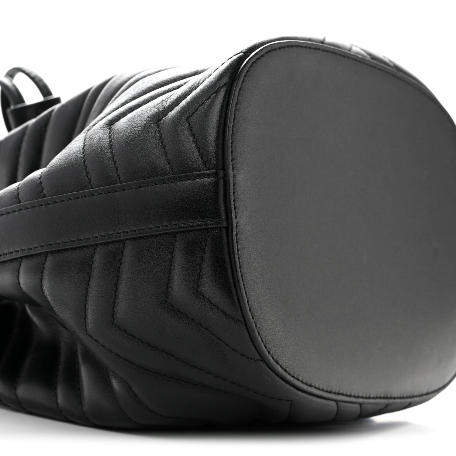 Gucci Calfskin Matelasse Sylvie Web GG Marmont Bucket Bag Black