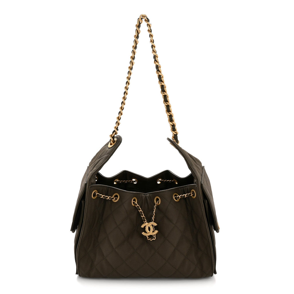 Chanel Canvas Quilted Small Chanel 25 Handbag Khaki