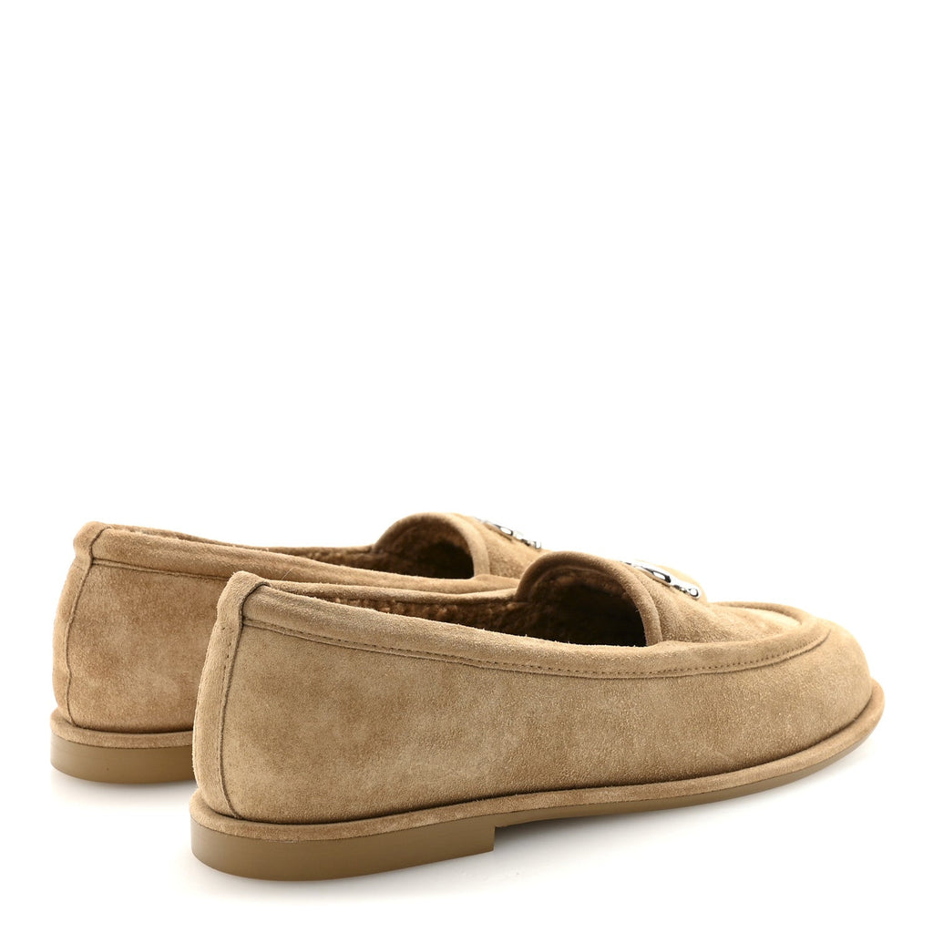 Chanel Suede Calfskin CC Loafers 37.5 Dark Beige