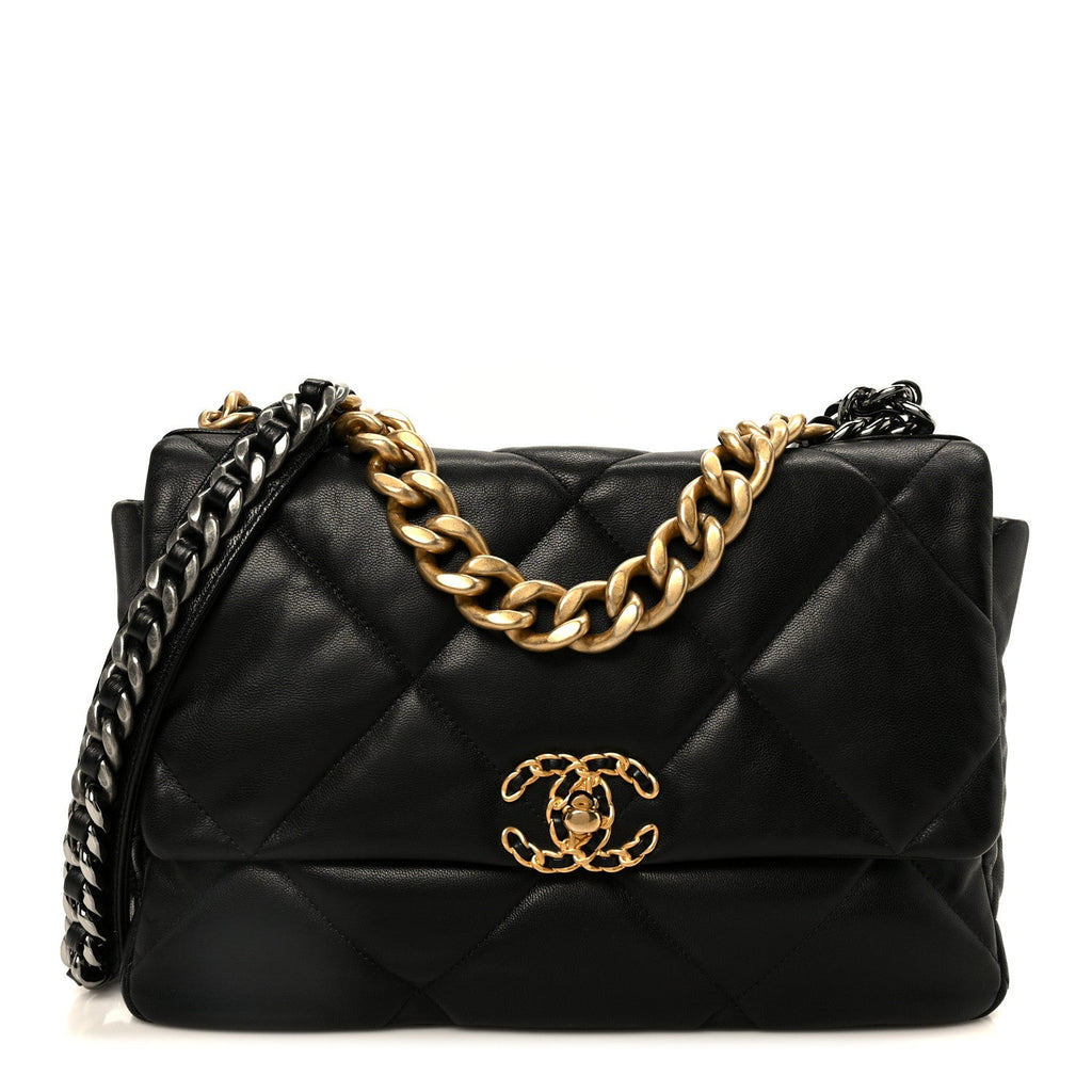 Chanel Goatskin Quilted Large Chanel 19 Flap Black