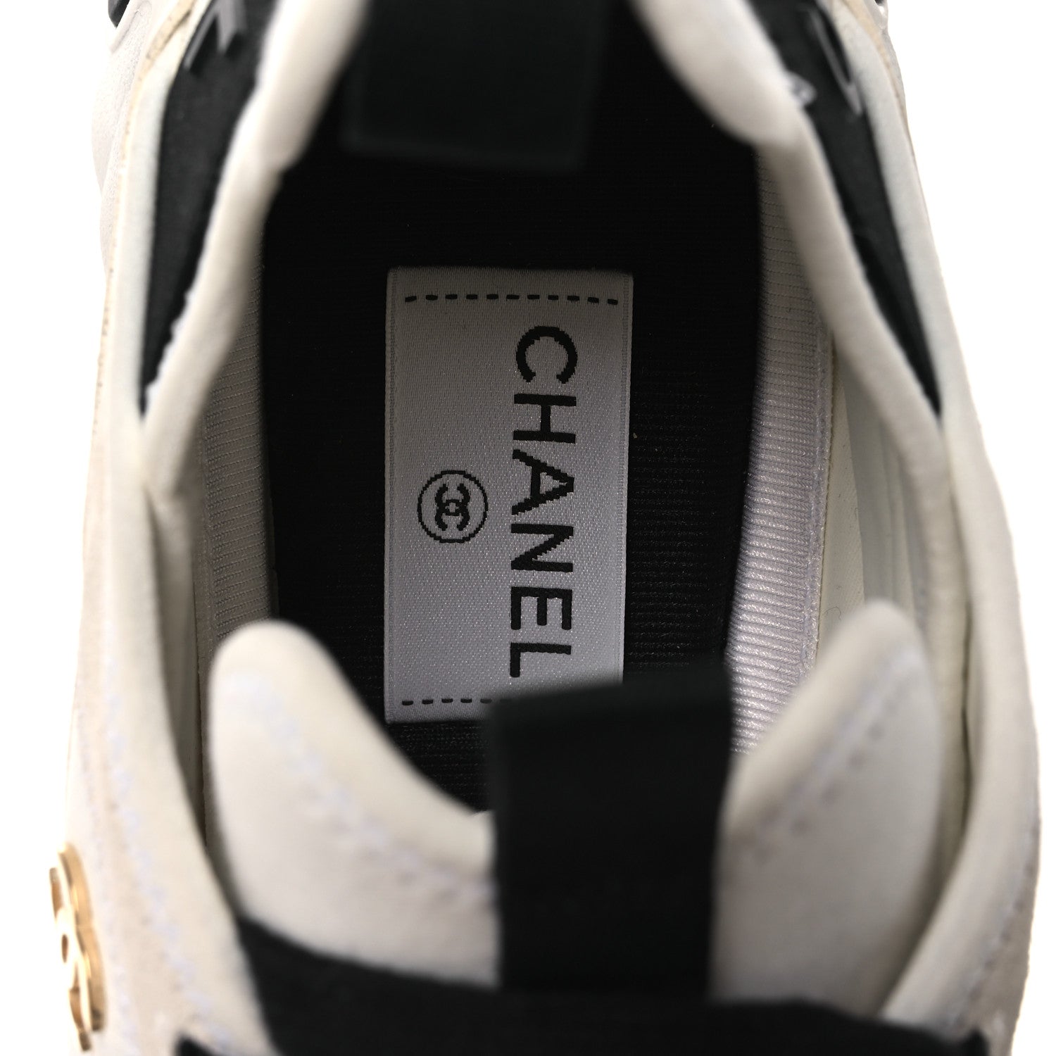 Chanel Velvet Calfskin Mixed Fibers CC Sneakers 40.5 Ivory Black