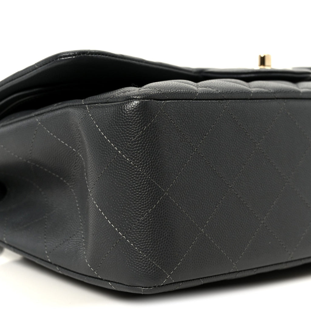 Chanel Caviar Quilted Jumbo Double Flap Dark Grey