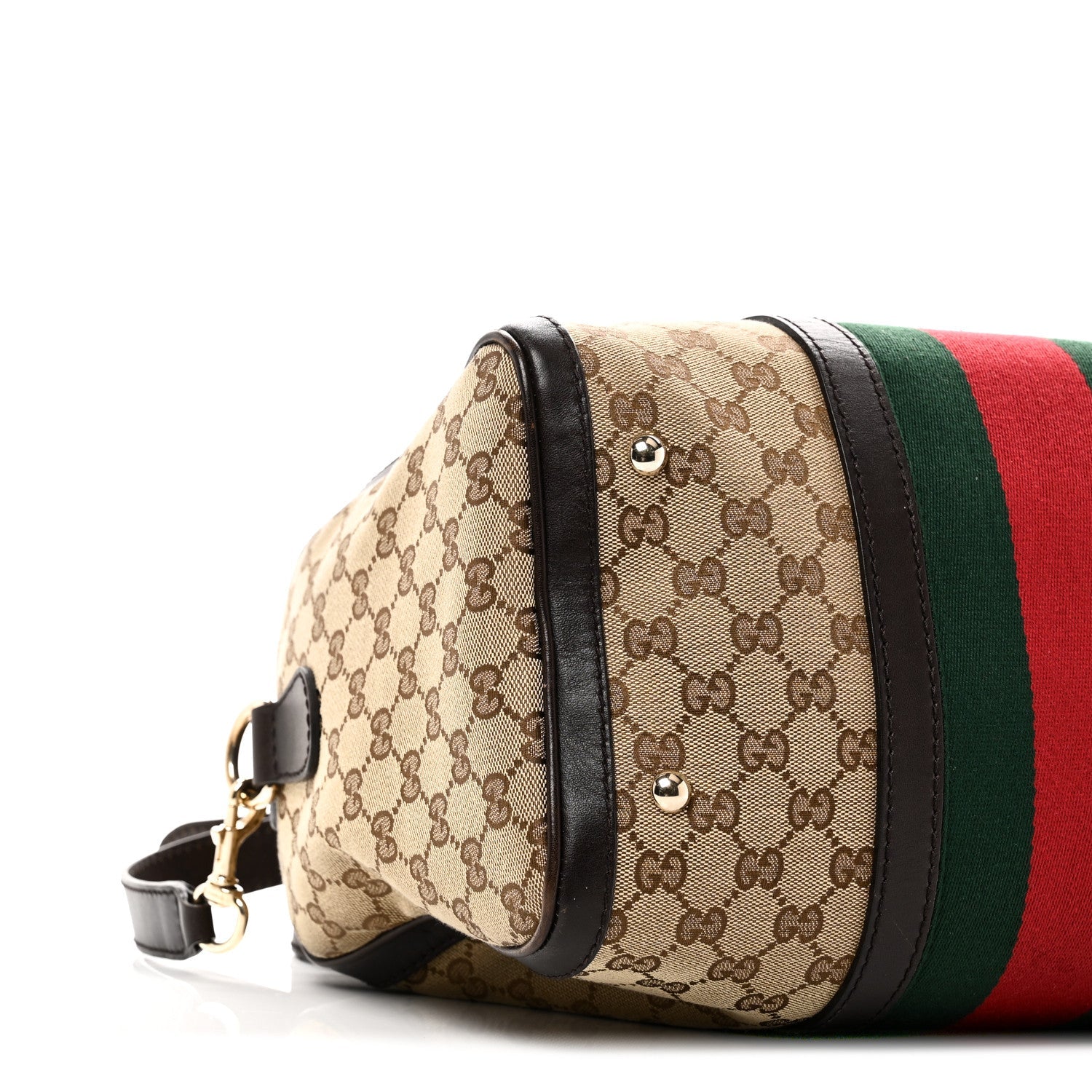 Gucci Monogram Selleria Calfskin Vintage Web Medium Boston Beige Ebony Cocoa