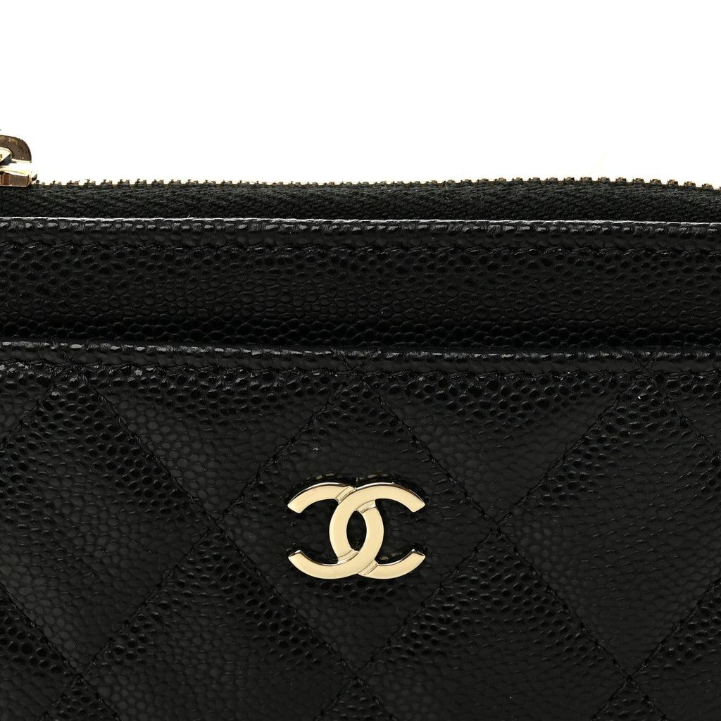 Caviar Quilted Flap Zip Card Holder Black