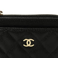 Caviar Quilted Flap Zip Card Holder Black