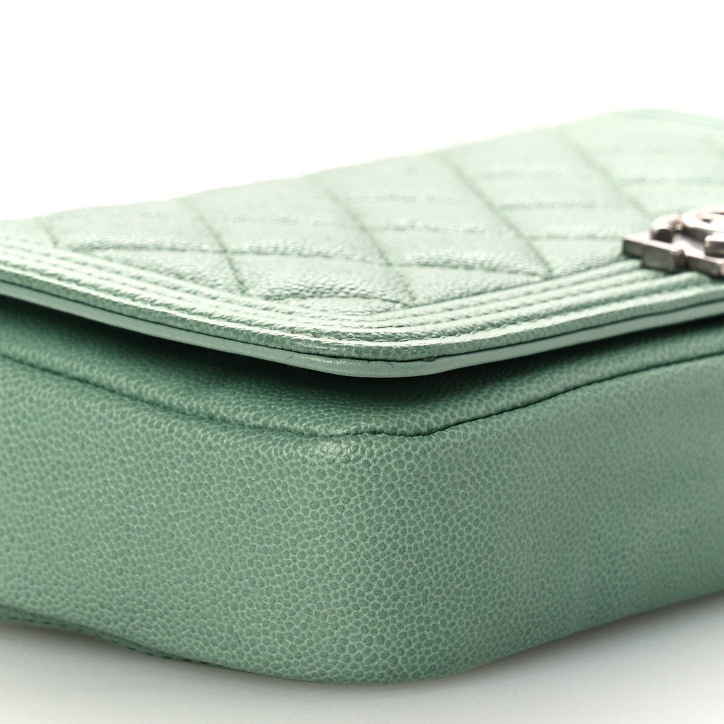 Chanel Caviar Quilted Boy Phone Holder Wallet On Chain Green
