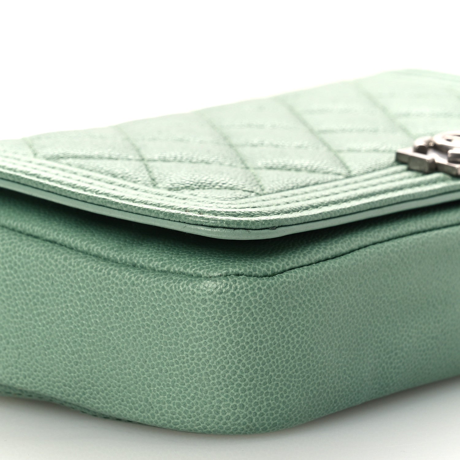 Chanel Caviar Quilted Boy Phone Holder Wallet On Chain Green