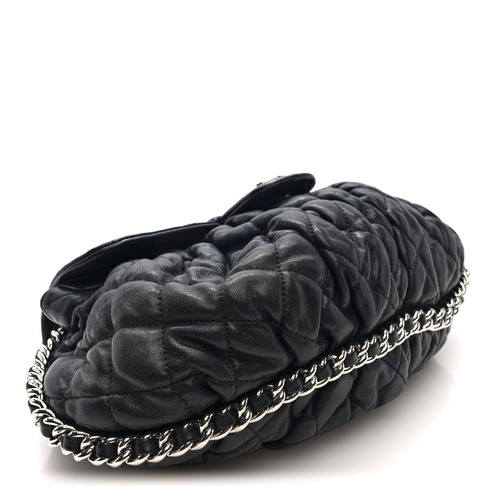 Chanel Washed Lambskin Quilted Medium Chain Around Messenger Black