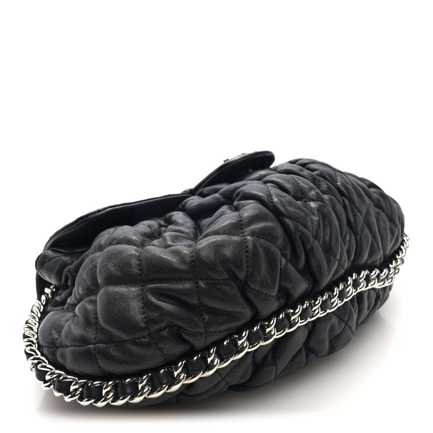 Chanel Washed Lambskin Quilted Medium Chain Around Messenger Black