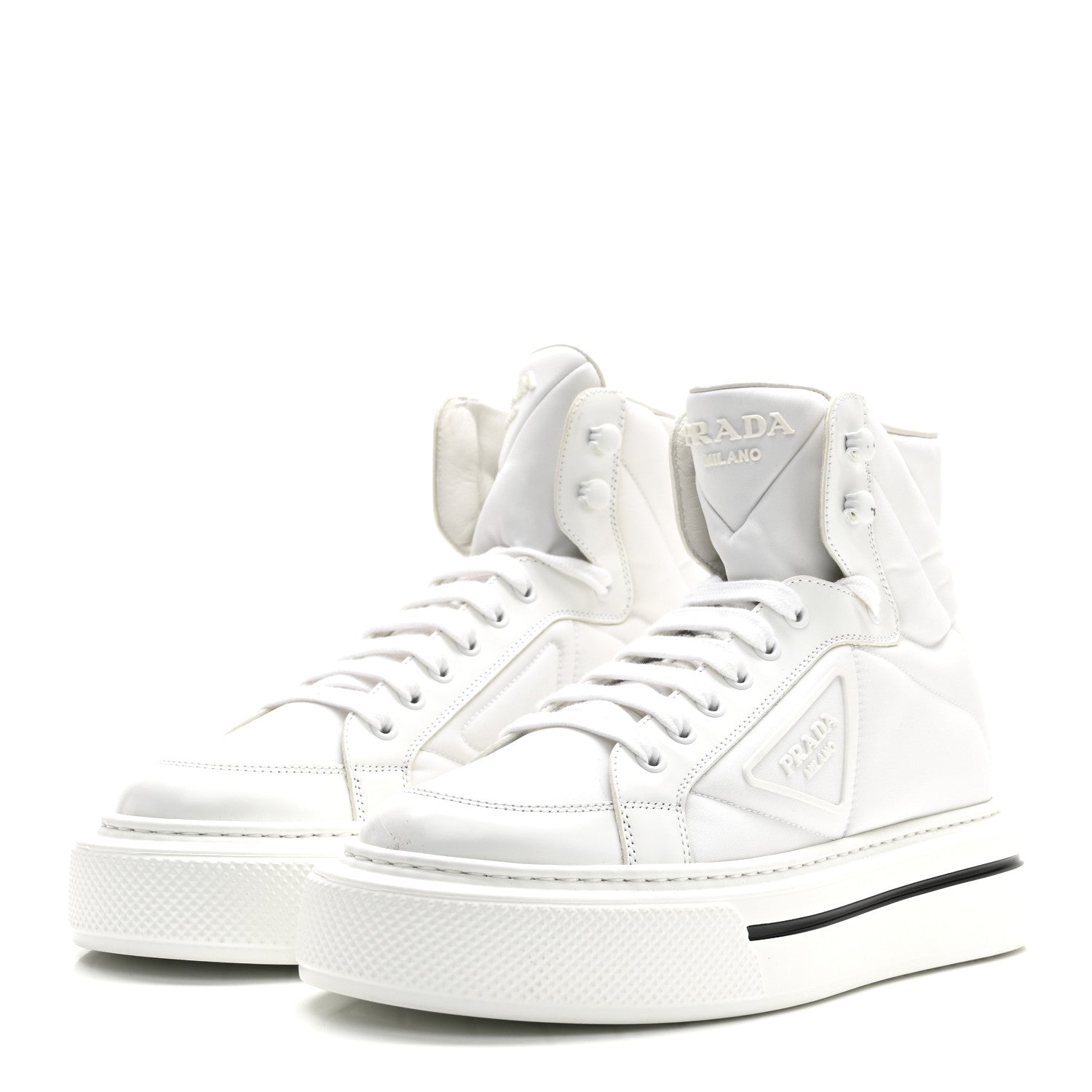 Prada Re-Nylon Gabardine Spazzolato Macro Quilted Triangle Logo High Top 45mm Sneakers 38.5 White
