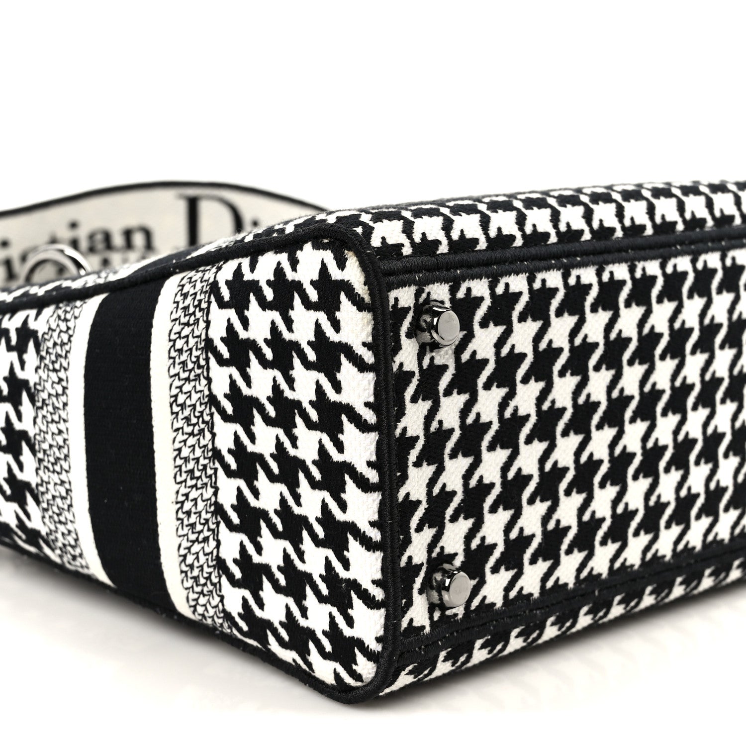 Christian Dior Canvas Houndstooth Embroidered Medium Lady D-Lite Black White