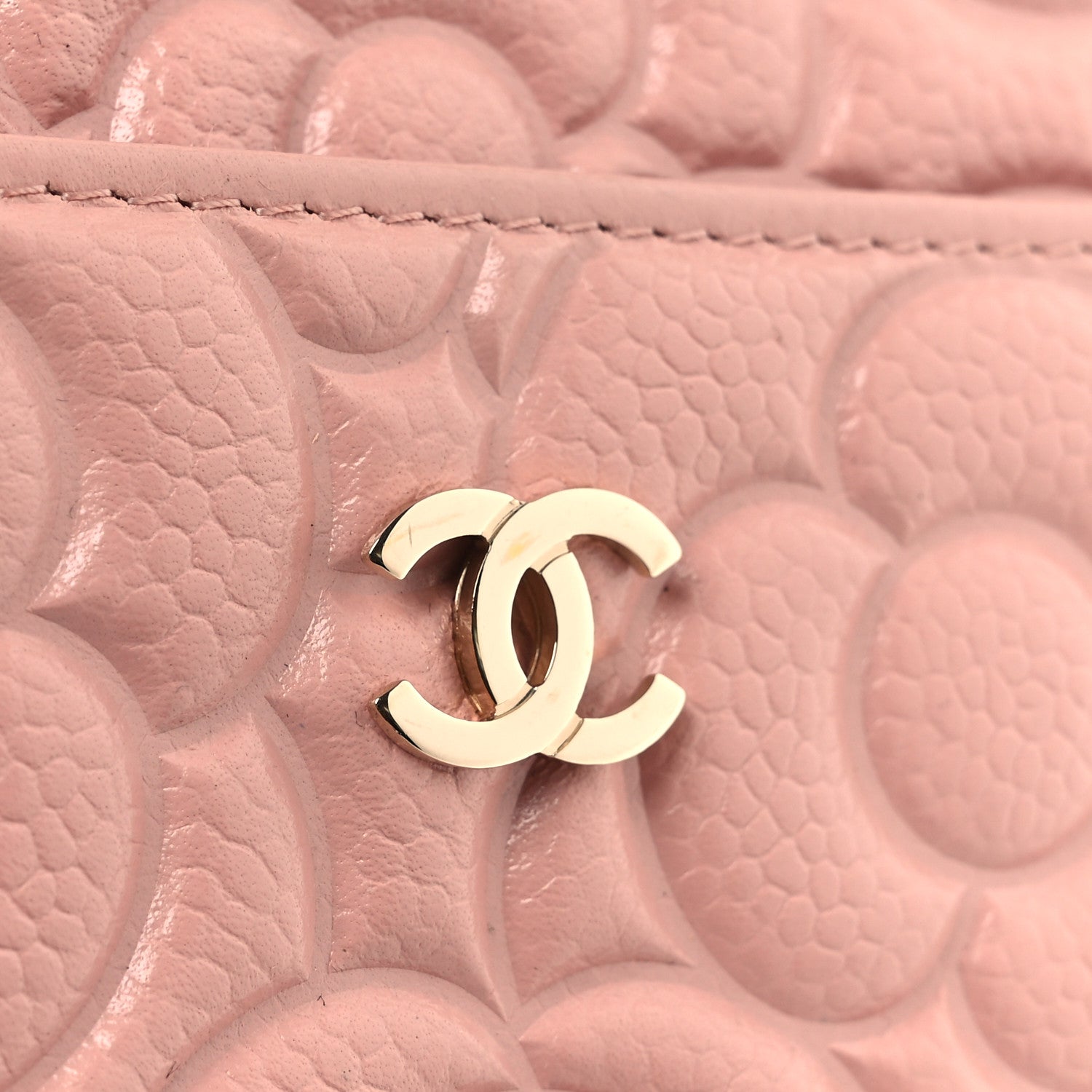 Caviar Camellia Embossed Classic Flat Wallet Pouch Pink