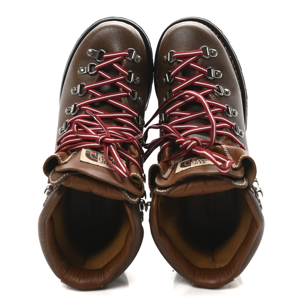 Gucci X THE NORTH FACE Calfskin Mens Hiking Ankle Boots 39 Foggy Tabacco Cuir