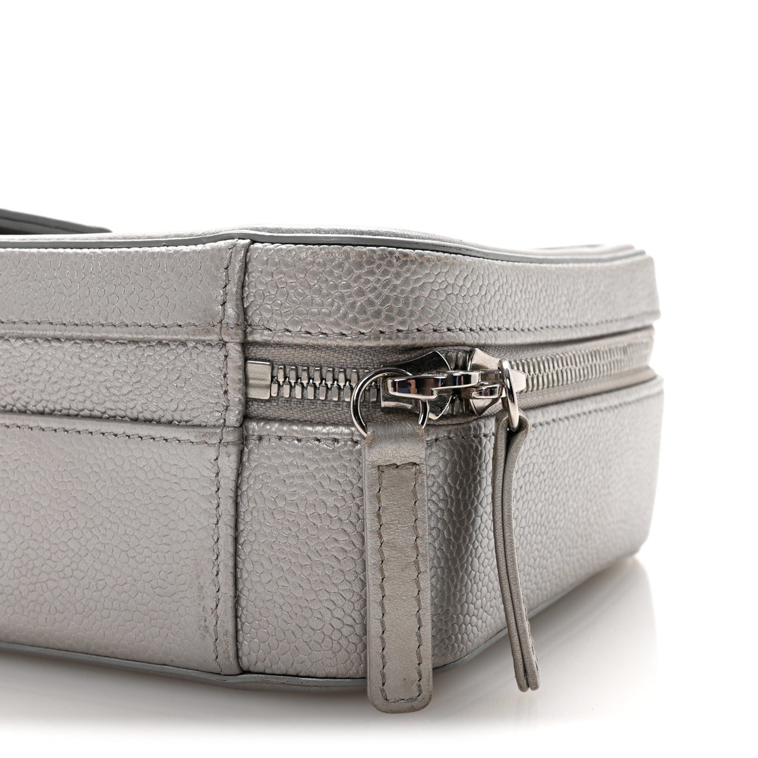 Chanel Metallic Caviar Quilted Medium CC Filigree Vanity Case Silver