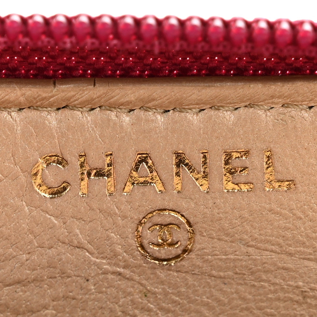 Chanel Lambskin Camellia Embossed Large Gusset Zip Around Wallet Fuchsia