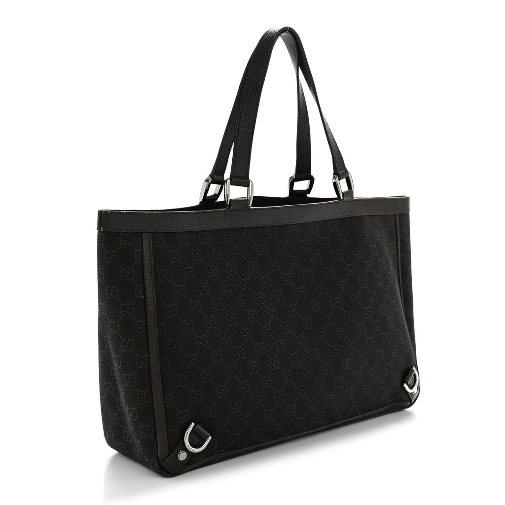 Gucci Denim Monogram Large Abbey Tote Dark Brown
