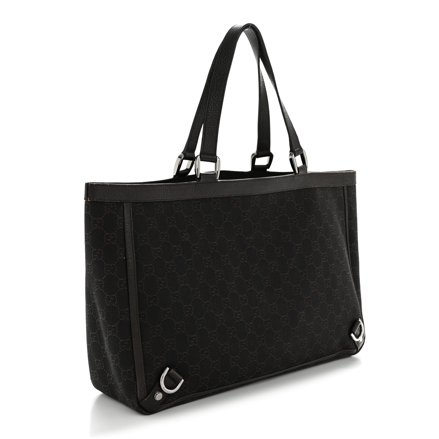 Gucci Denim Monogram Large Abbey Tote Dark Brown
