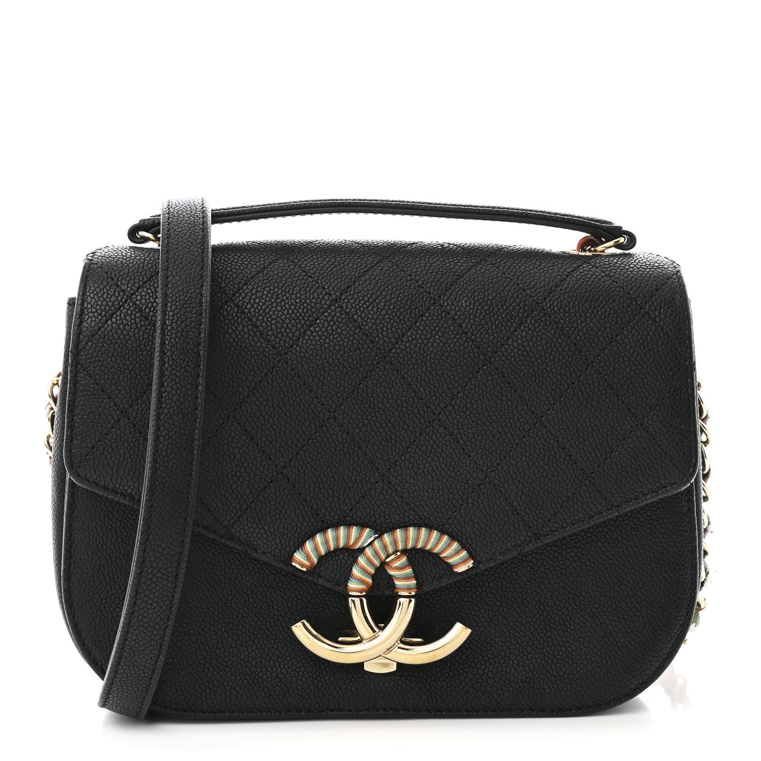 Chanel Grained Calfskin Quilted Small Cuba Top Handle Flap Black