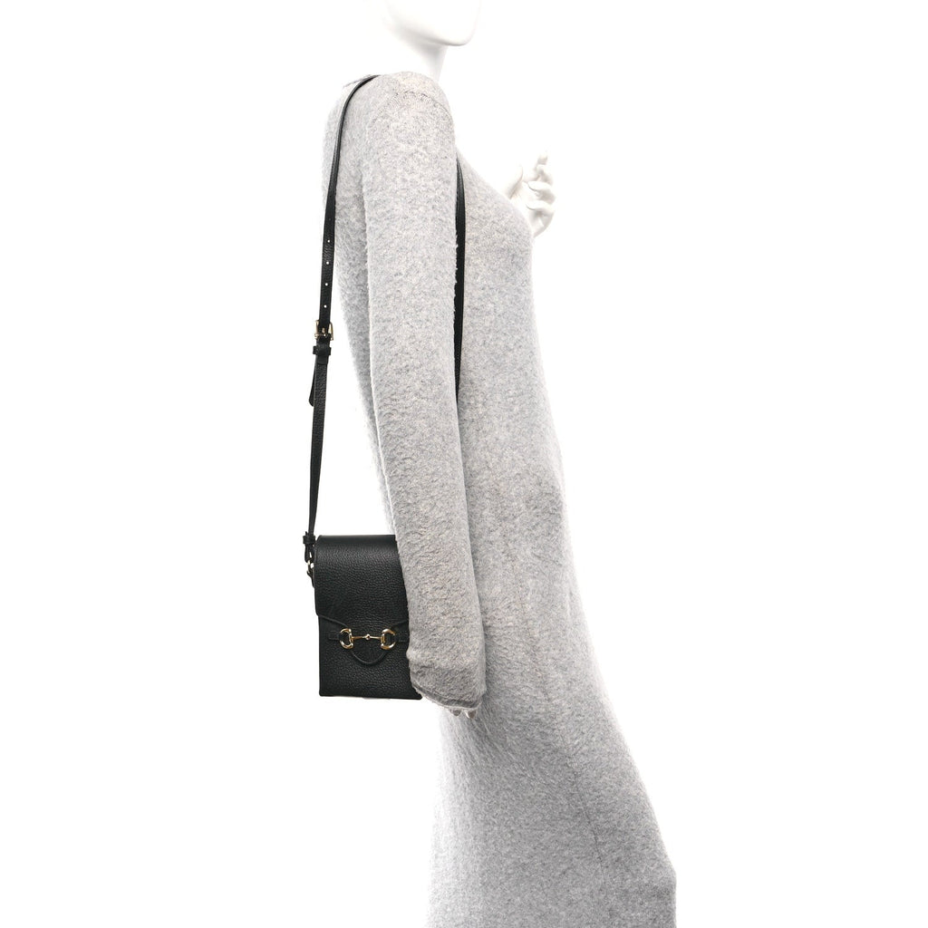 Gucci Dollar Calfskin Vertical Horsebit 1955 Crossbody Bag Black