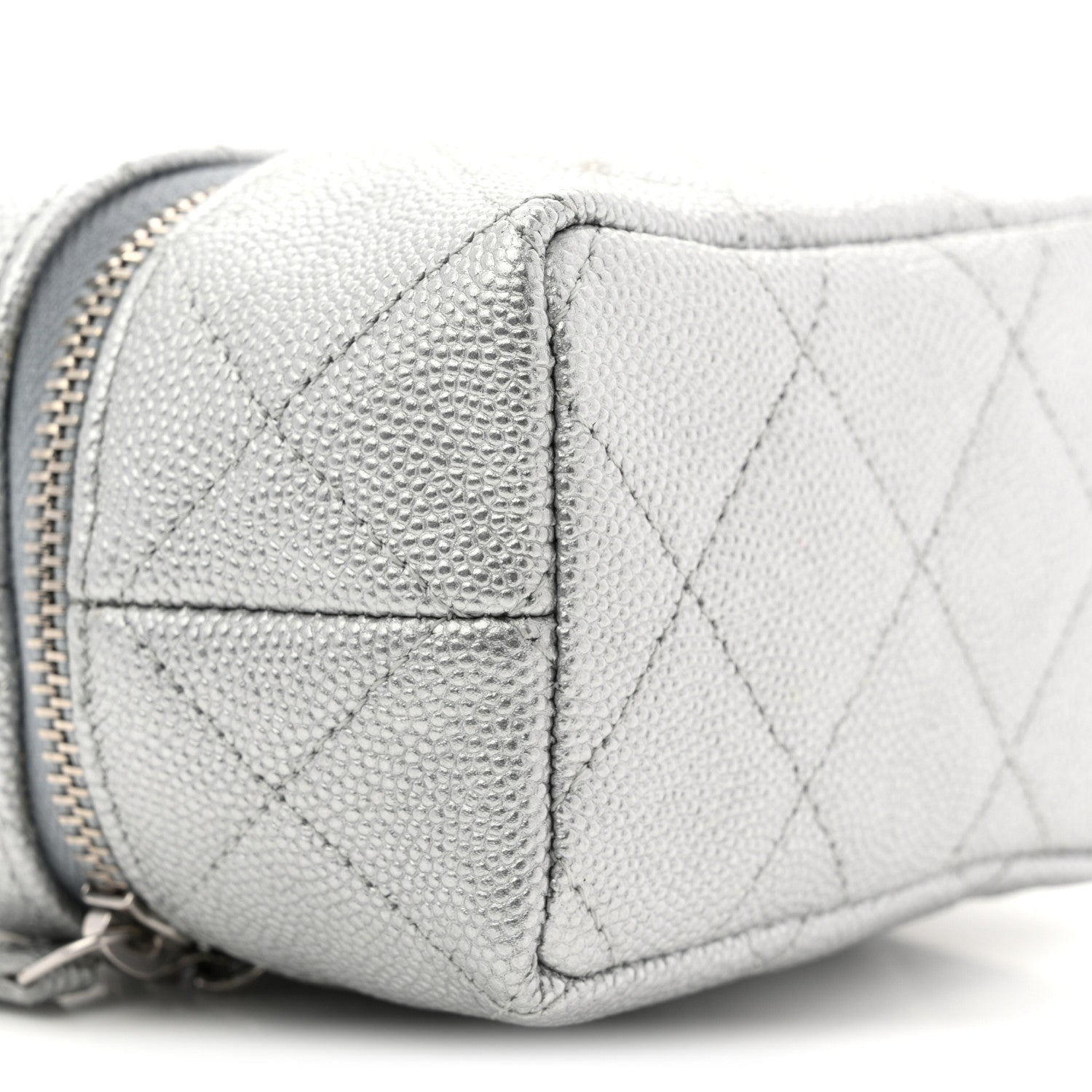 Chanel Metallic Caviar Quilted Mini Top Handle Vanity With Chain Silver