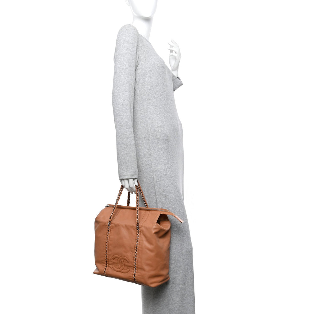 Chanel Smooth Calfskin Luxe Ligne Tote Dark Beige
