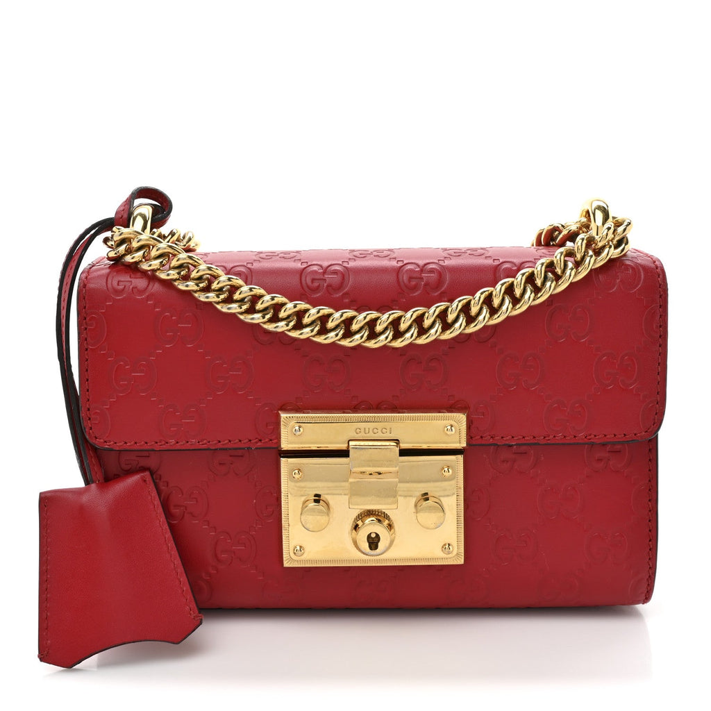 Gucci Guccissima Small Padlock Shoulder Bag Hibiscus Red