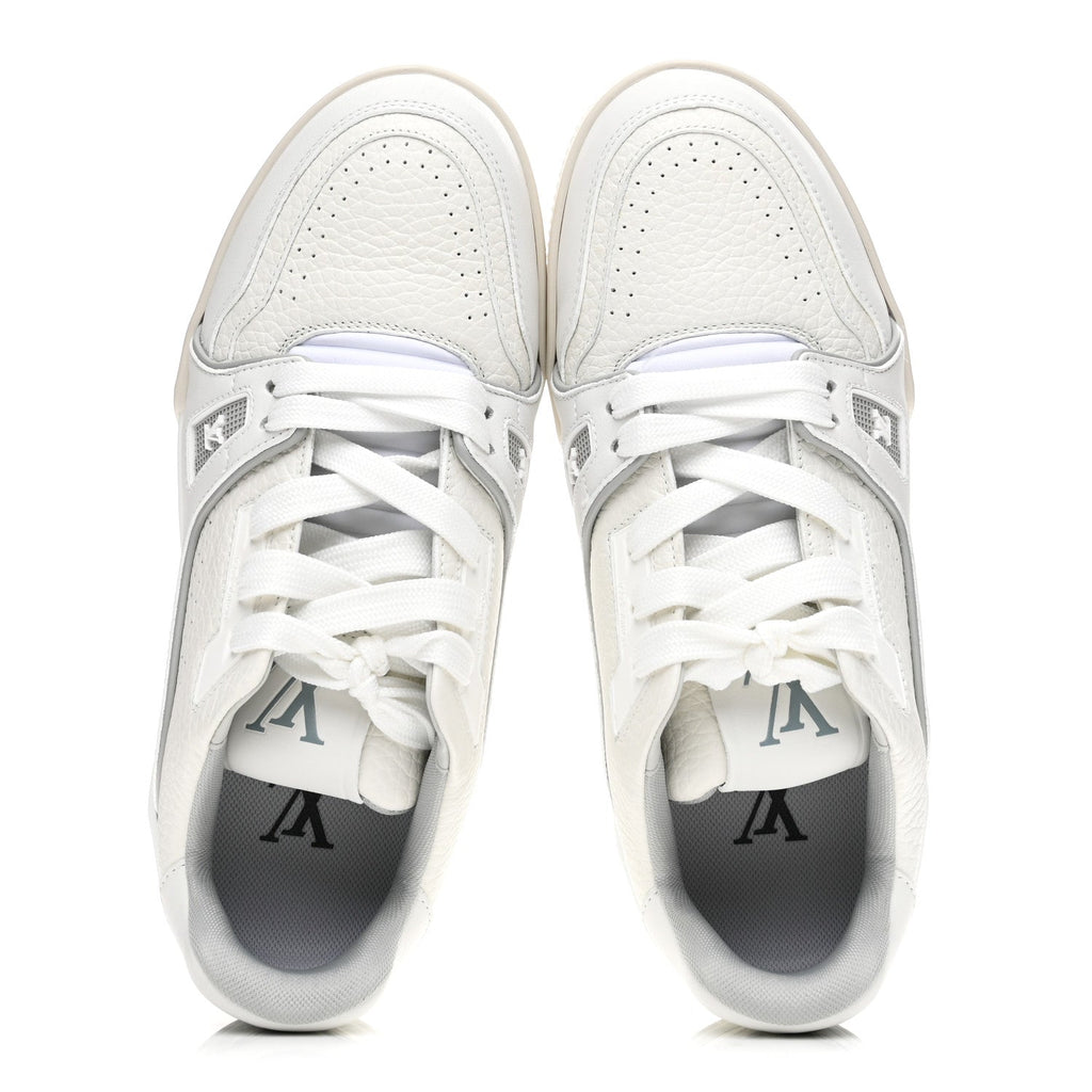 Louis Vuitton Grained Calfskin Womens LV Trainer Sneakers 37 White