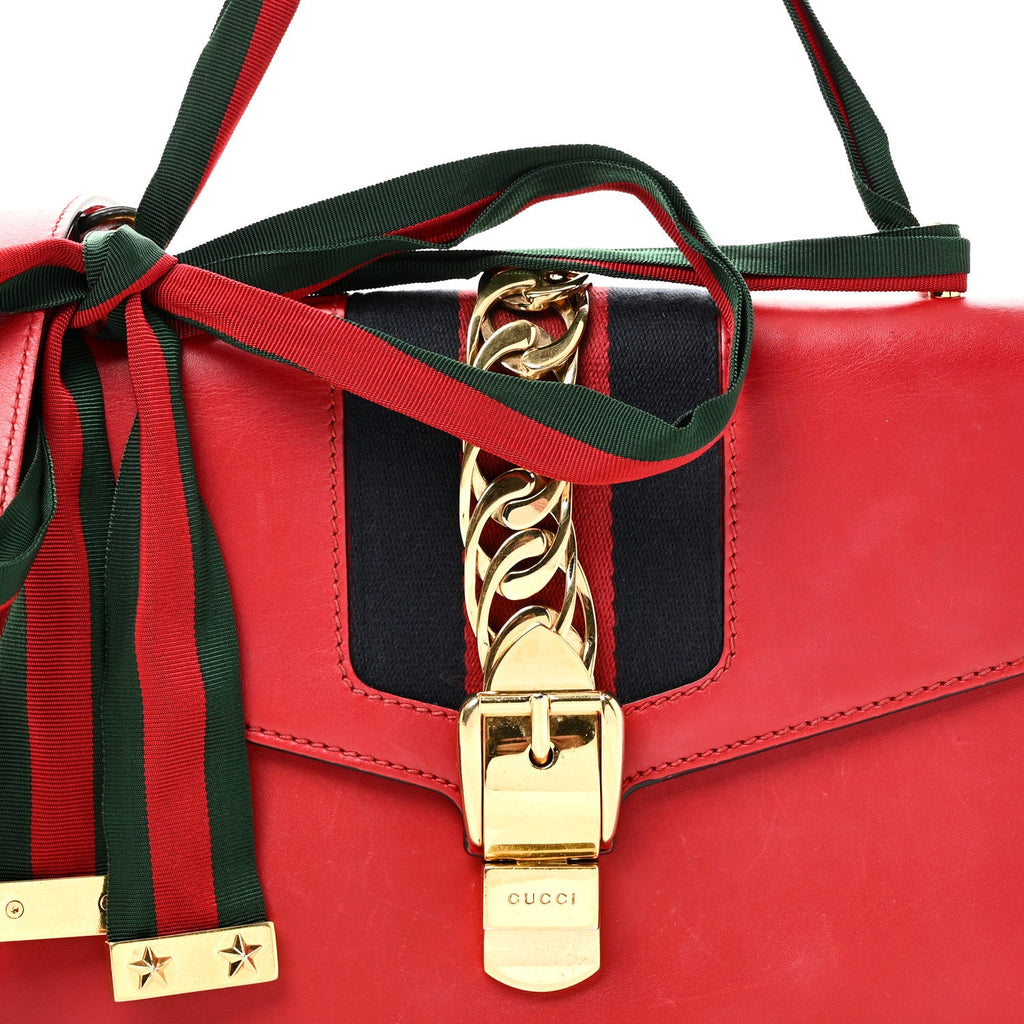 Gucci Calfskin Small Sylvie Shoulder Bag Hibiscus Red