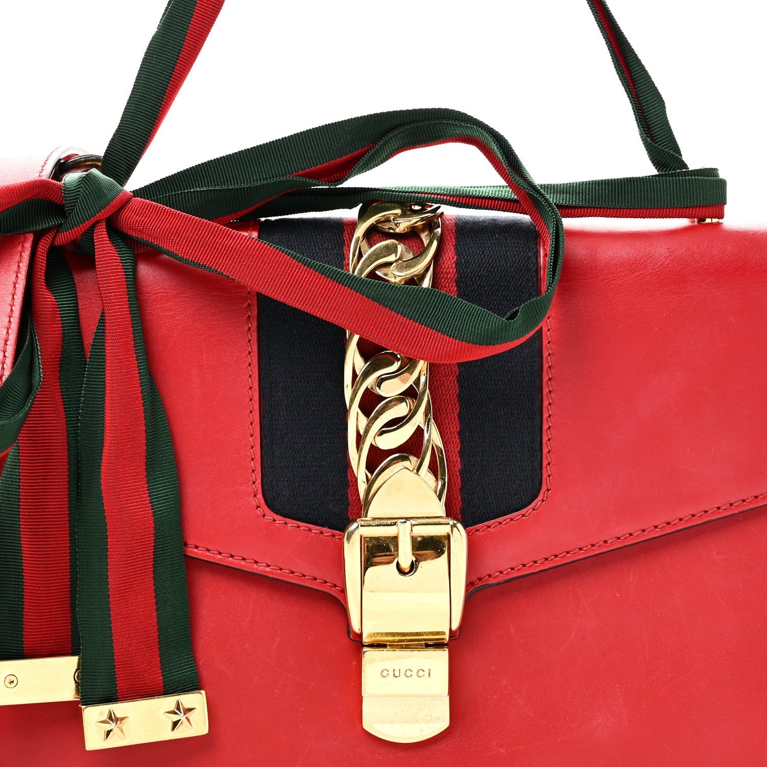 Gucci Calfskin Small Sylvie Shoulder Bag Hibiscus Red