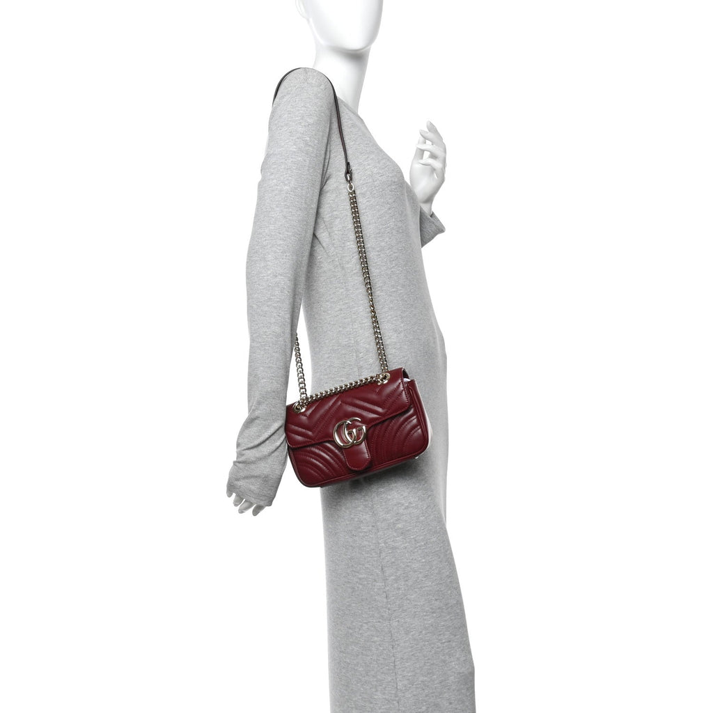 Gucci Calfskin Matelasse Mini GG Marmont Shoulder Bag Rosso Ancora