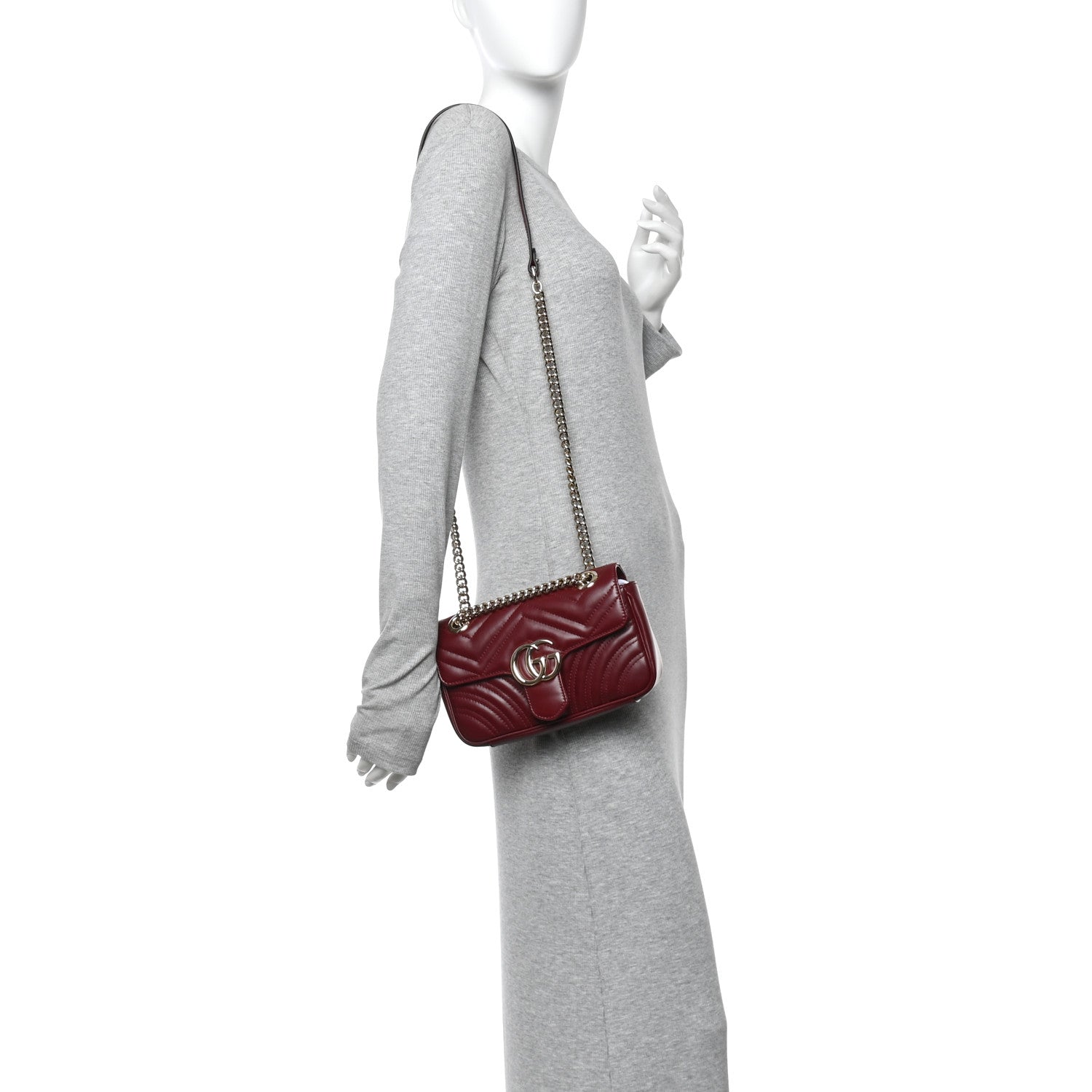 Gucci Calfskin Matelasse Mini GG Marmont Shoulder Bag Rosso Ancora