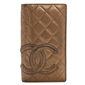 Metallic Aged Calfskin Quilted Cambon Yen Wallet Gold