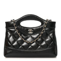 Chanel Shiny Crumpled Calfskin Quilted Nano 31 Shopping Bag Black