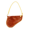 Christian Dior Patent Calfskin Crocodile Embossed Mini Saddle Pochette Orange