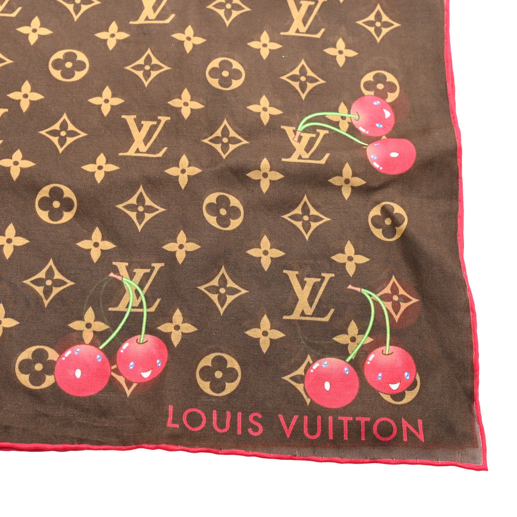 Louis Vuitton LV X TM Silk Cotton Monogram Cerises Square Scarf 55 Brown