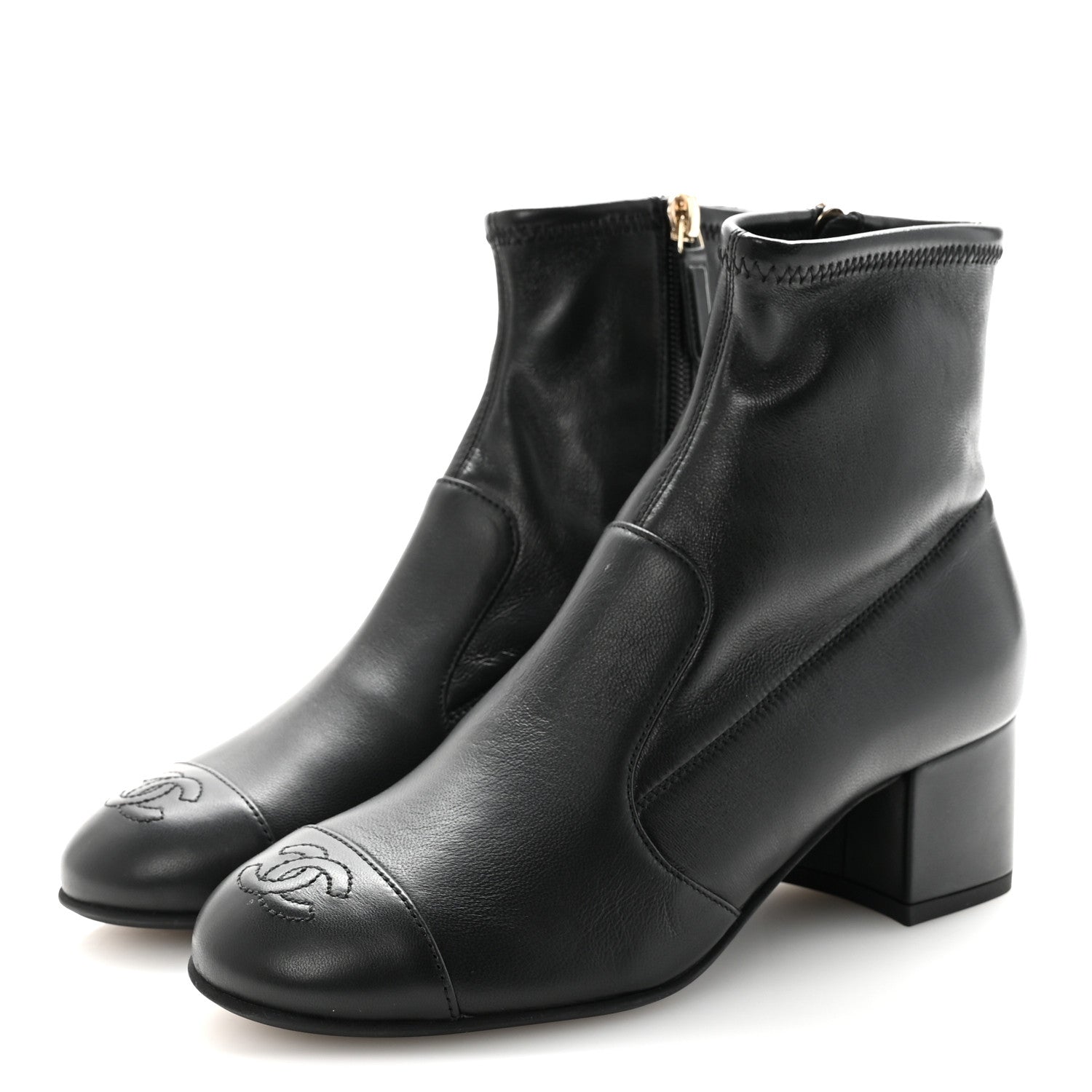 Chanel Stretch Lambskin Cap Toe CC Short Boots 35 Black