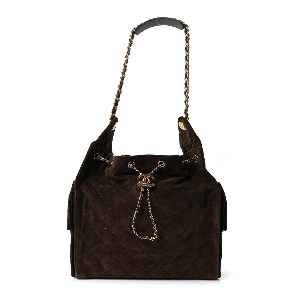 Chanel Suede Quilted Medium Chanel 25 Handbag Dark Brown