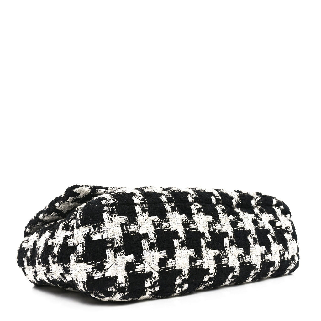 Chanel Tweed Quilted Large Chanel 19 Flap Black Ecru White