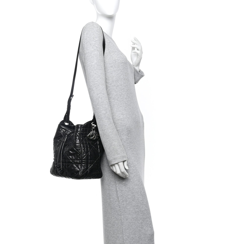 Christian Dior Crinkled Calfskin Macrocannage Medium D-Motion Bag Black