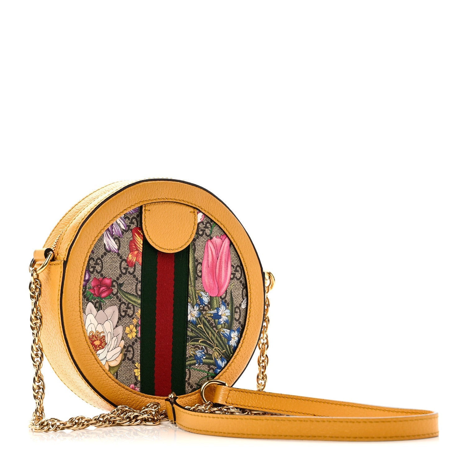 Gucci GG Supreme Monogram Flora Web Mini Ophidia Round Shoulder Bag Beige Multicolor Crop