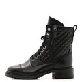 Calfskin Quilted Lace Up Combat Boots 36.5 Black
