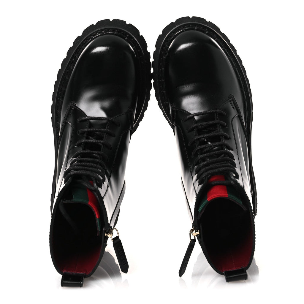 Gucci Spice Lux Nappa Web Combat Boots 36 Black