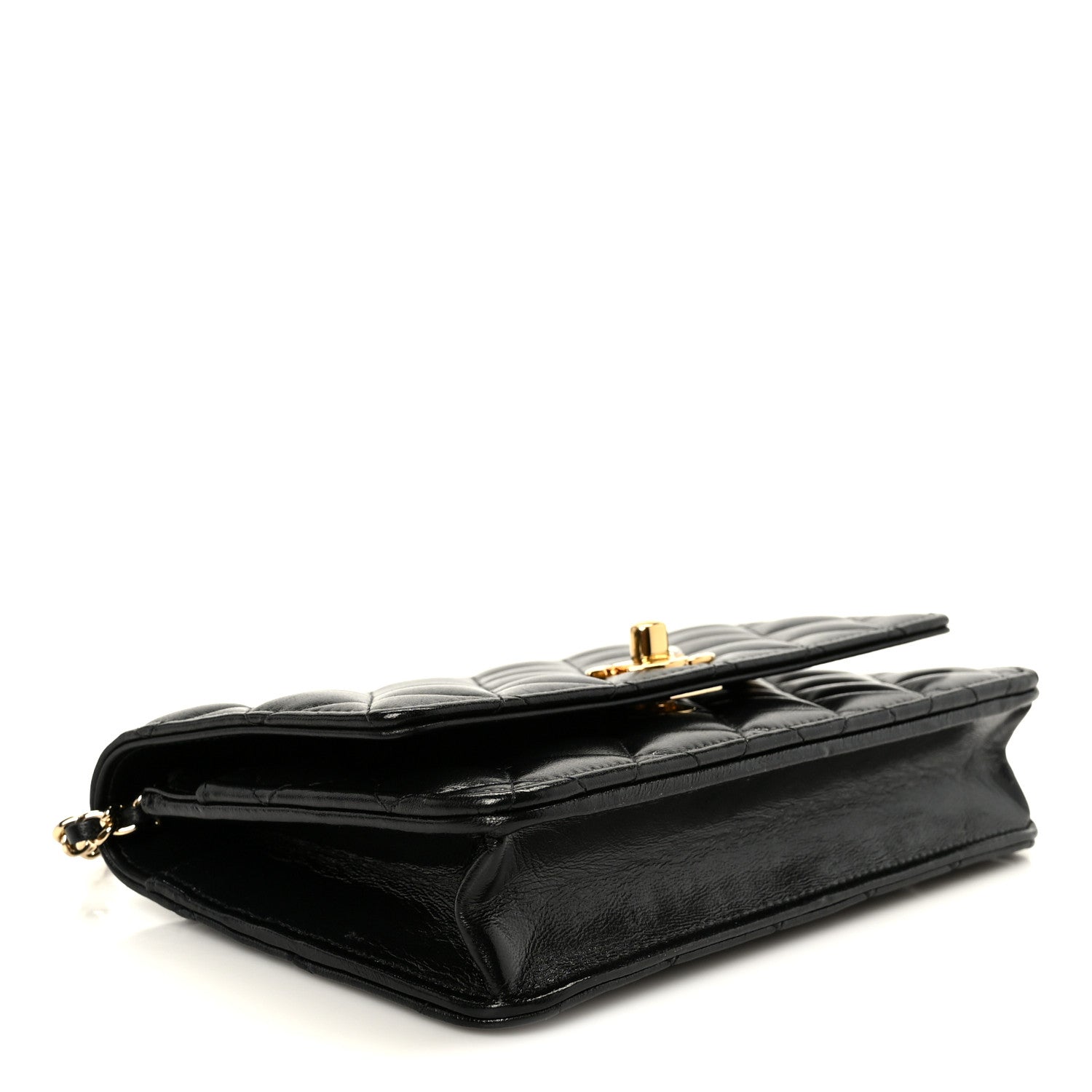 Chanel Shiny Lambskin Quilted CC Pearl Wallet on Chain WOC Black