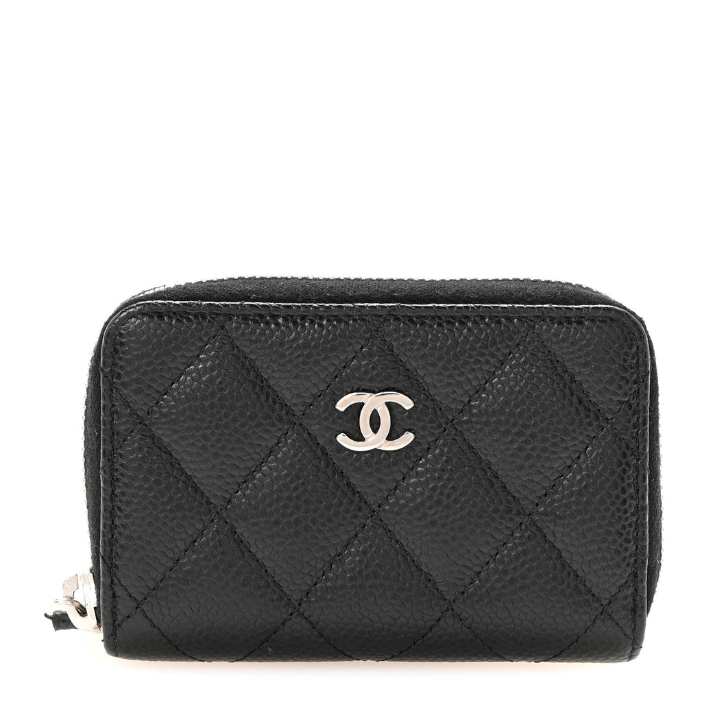 Caviar Quilted Zip Coin Purse Black