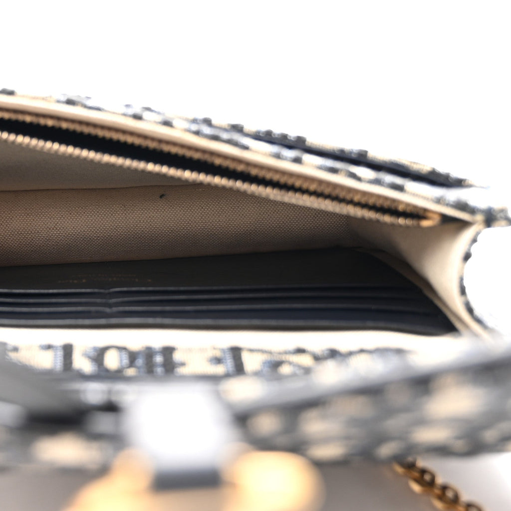 Christian Dior Oblique Saddle Chain Pouch Blue