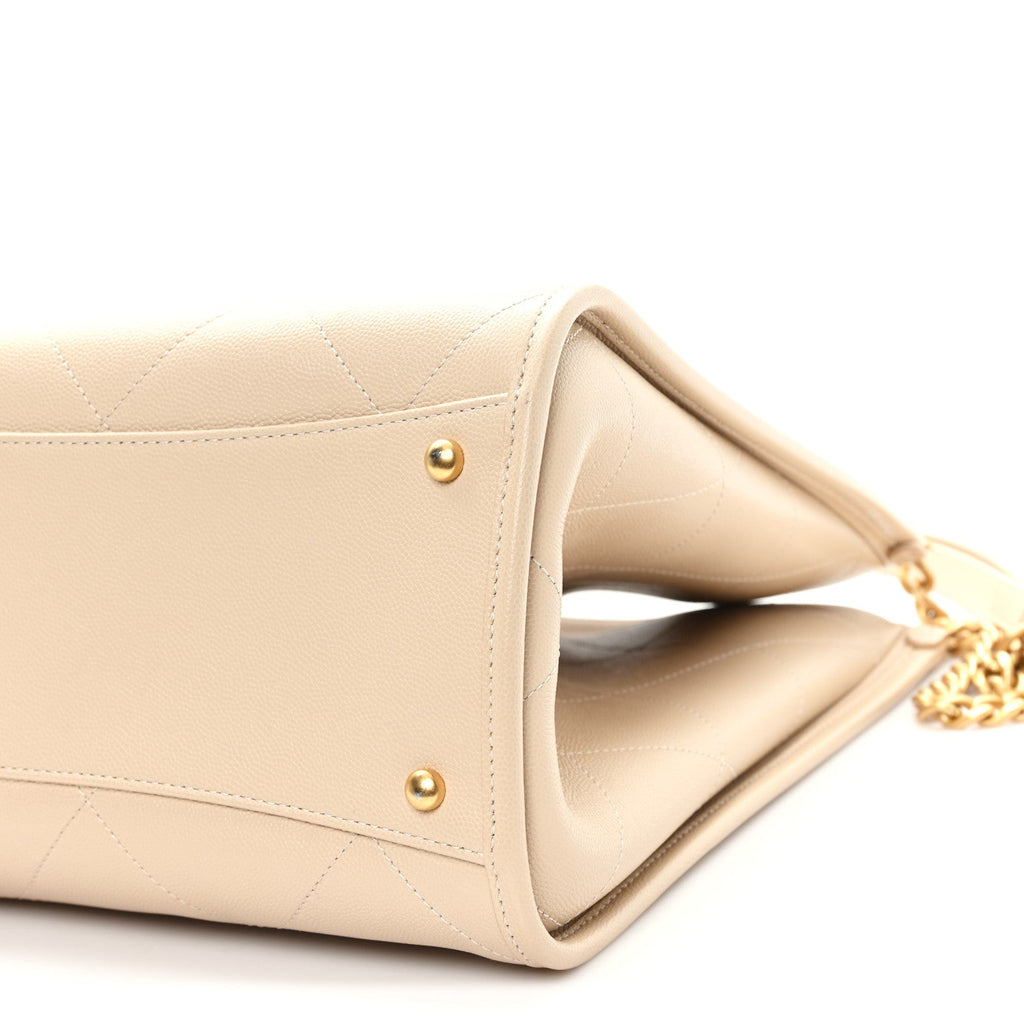 Chanel Caviar Stitched Pocket CC Large Tote Light Beige
