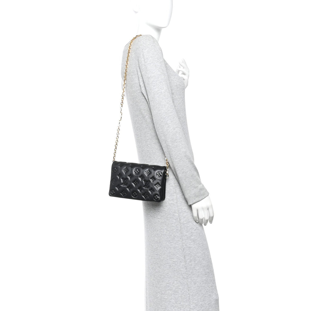 Louis Vuitton Lambskin Embossed Monogram Pochette Coussin Black