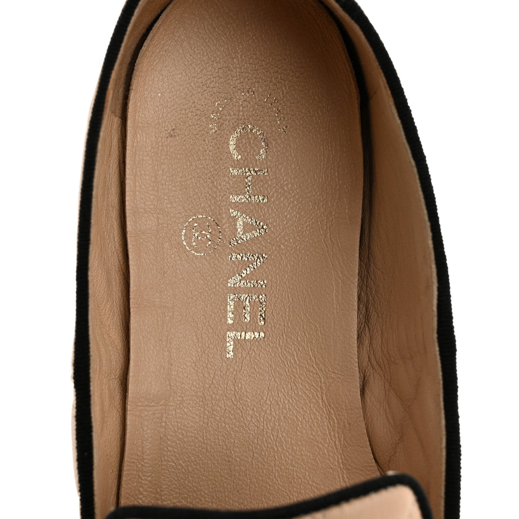 Lambskin Quilted Cap Toe Slipper With Pouch 39 Beige Black
