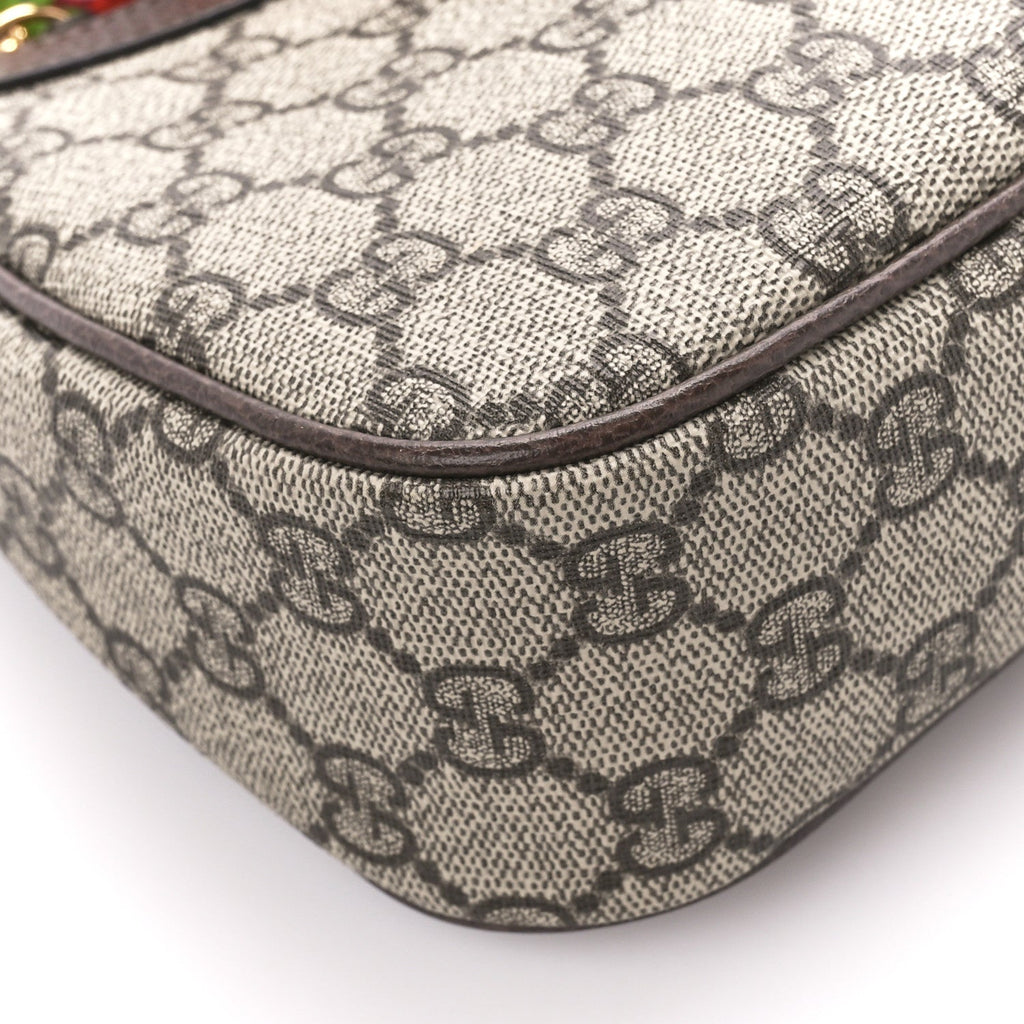 Gucci GG Supreme Monogram Textured Dollar Calfskin Web Small Ophidia GG Handbag Beige Ebony New Acero
