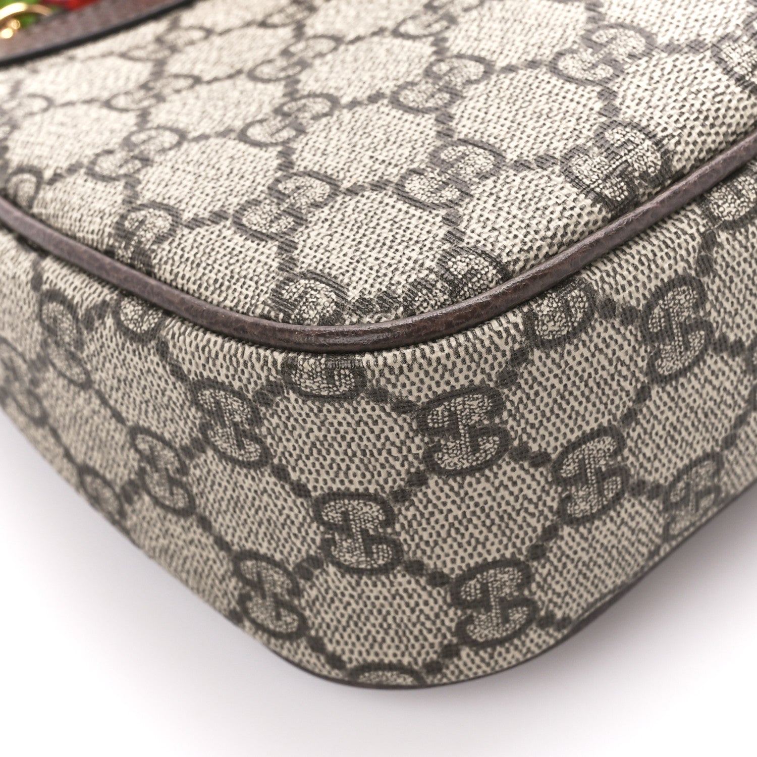 Gucci GG Supreme Monogram Textured Dollar Calfskin Web Small Ophidia GG Handbag Beige Ebony New Acero